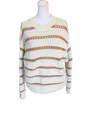 Ann Taylor Cream Tan Stripe Open Knit Sweater